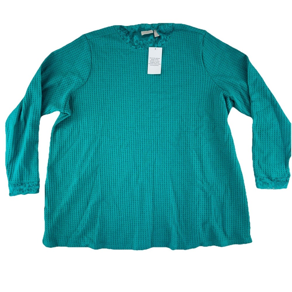 LOGO by Lori Goldstein Metallic Waffle Knit Mock Neck Top Sweater Small 2x